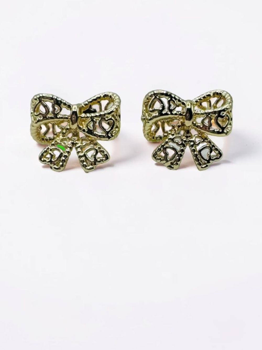 Chic Tiny Hollow Heart & Bow Stud Earrings in Gold - Picture 2 of 4
